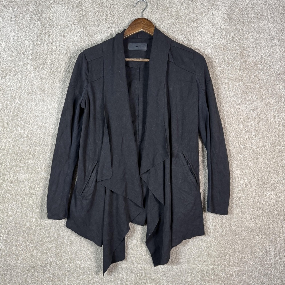 BlankNYC Jacket Womens XS Black Draped Open Front Waterfall Cardigan Pockets